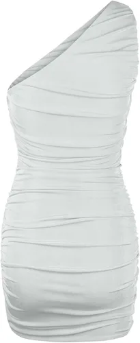 Vista 6 de LFEOOST Vestido de un hombro para mujer, entallado, sexy, entallado, sin mangas, fruncido, mini vestido de verano liso, casual, falda envolvente a