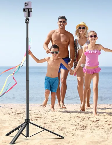 Vista 8 de Trípode de teléfono de 75 pulgadas, palo selfie con control remoto y soporte para teléfono, trípode extensible para iPhone, trípode de aluminio