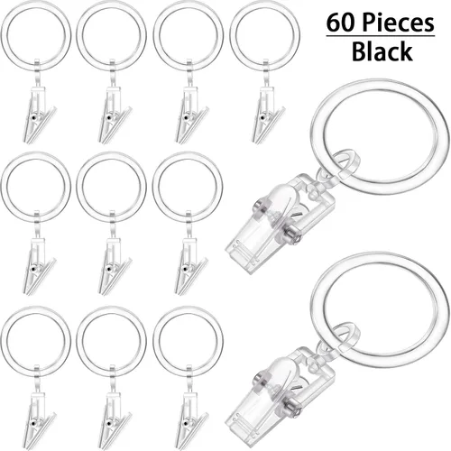 Vista 3 de Jetec 30 anillos de cortina de plástico con 30 clips de cortina de ducha, 1.181 in (transparente)