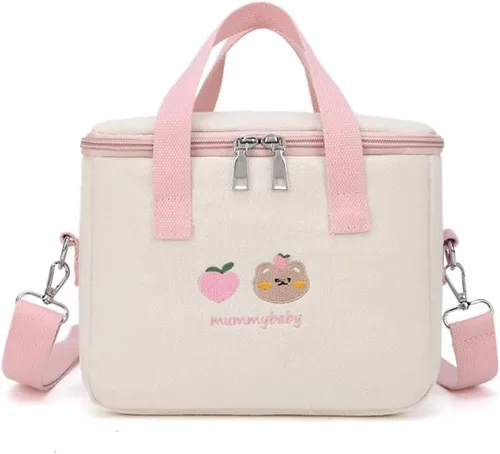 Vista 9 de Dreamfocus Bonita bolsa de almuerzo aislada para niñas, gran capacidad, asa y correa, lonchera Kawaii para niños, adolescentes, mujeres, trabajo
