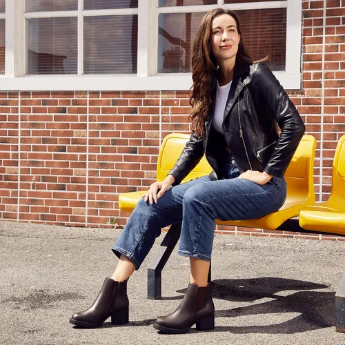 Vista 3 de JABASIC Botines Chelsea para mujer, tacón bajo y grueso, con plataforma elástica, sin cordones