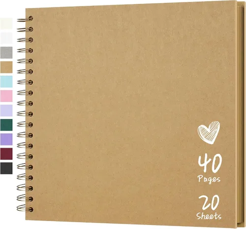 Vista 42 de Álbum de recortes de 7 x 7 pulgadas, álbum de recortes DIY de tapa dura de papel kraft, álbumes de fotos, 40 páginas, perfecto para fotos de 4 x 6