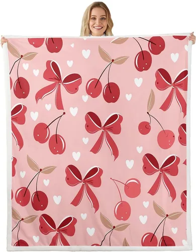 Vista 35 de Manta de franela de forro polar con lazos rosados femeninos de 40 x 50 pulgadas, manta mullida de corazones para el día de San Valentín para sofá