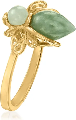 Vista 3 de Ross-Simons Anillo de abejorro con gemas en plata, Oro amarillo de 18 quilates sobre plata de ley, Jade