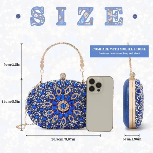 Vista 5 de Bolso de mano de noche con diamantes de imitación para mujer, bolsa de mano con diamantes brillantes y brillantes, bolsa de fiesta de boda de cristal
