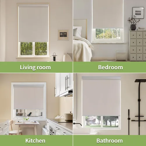 Vista 5 de Persianas enrollables inalámbricas 100% opacas para ventanas de interior, aislamiento térmico y protección UV, color caqui claro