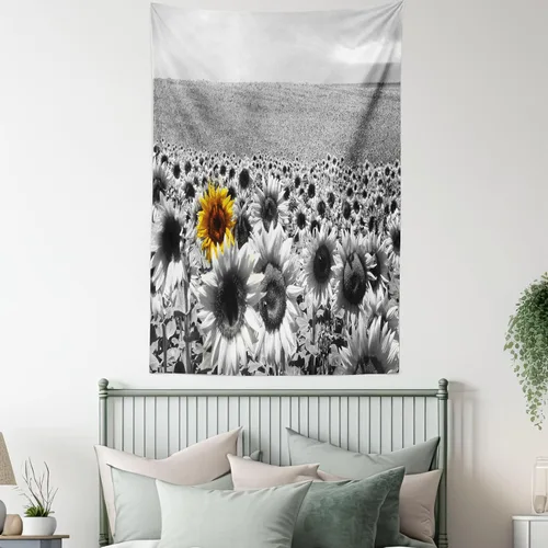 Vista 5 de Lunarable Tapiz moderno, campo de girasol, blanco y negro, una sola flor amarilla, paisaje, individualidad, decoración de tela para colgar