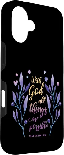 Vista 3 de with God All Things are Possible Matthew 19:26 Christian Case for iPhone 16