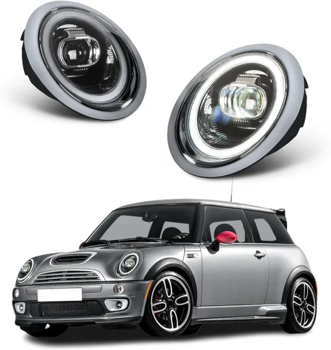 Vista 10 de Archaic Faros delanteros compatibles con Mini Coopers R50 R52 R53 2001-2007, luces delanteras W señales de giro secuenciales, animación DRL, par