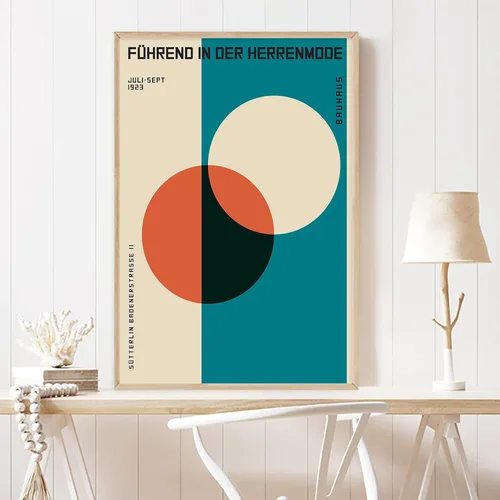 Vista 12 de Bauhaus - Arte de pared moderno de mediados de siglo, póster geométrico de Bauhaus, bloque de color azul y naranja, impresiones artísticas