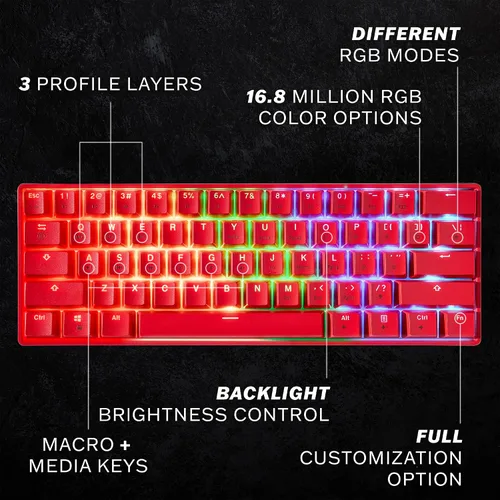 Vista 2 de HK GAMING GK61 - Teclado mecánico para juegos con 61 teclas multicolor RGB retroiluminadas por LED, con cable, programable, para PCMac