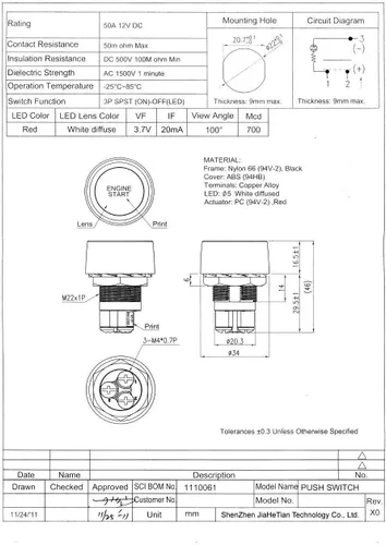 Vista 5 de Apagador de botón CC 12 V 50 A, color azul, para arranque del motor, estilo deportivo