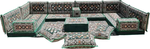 Vista 109 de arabicsofa Sofá en forma de U de estilo árabe para el suelo – Juego de Majlis hecho a mano – Sofá de estilo bohemio