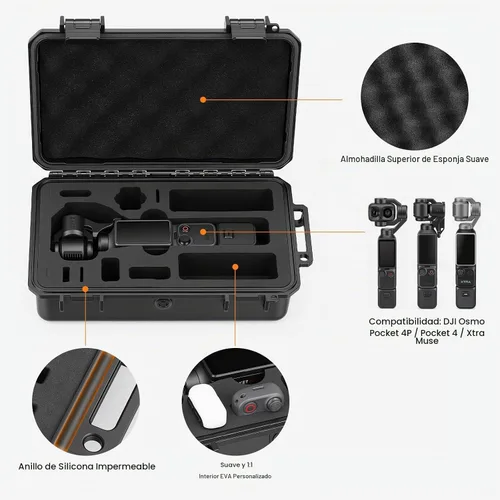 Vista 7 de AMAZEAR Funda rígida impermeable compatible con DJI OSMO Pocket 4P, Pocket4 Pro Creator Combo Accesorios Pequeña Carcasa Rígida Funda de Viaje