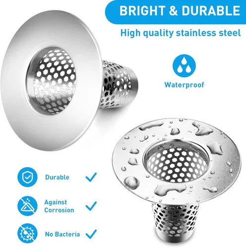 Vista 5 de 2 piezas de filtros de drenaje para fregadero de baño, 1" pequeño cónico de acero inoxidable premium poroso colector de pelo, filtro de drenaje