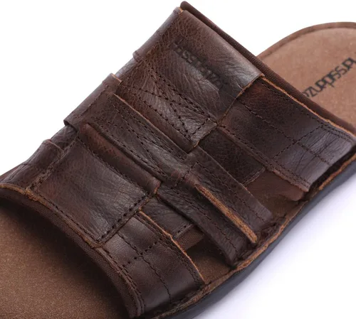 Vista 3 de Harssidanzar Sandalias deslizantes para hombre de cuero con soporte de arco ligero de verano para hombre, sandalias de playa para hombre al aire
