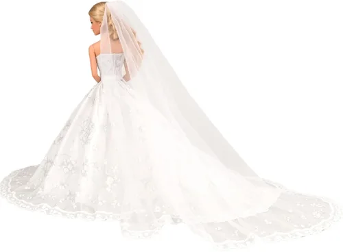 Vista 4 de Vestido de boda con velo blanco Barwa para muñeca Barbie