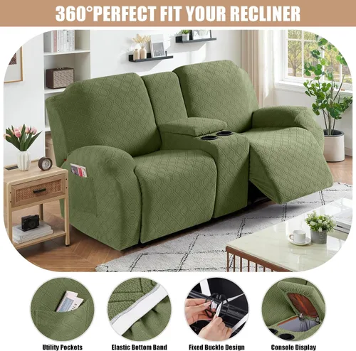 Vista 5 de VANSOFY Funda de sofá reclinable con consola central, funda elástica para sofá reclinable de 2 asientos, funda de sofá reclinable de jacquard