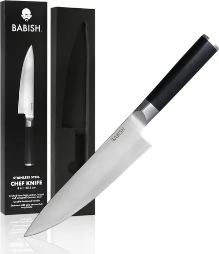 Vista 8 de Babish Cuchillo de chef de 8 pulgadas – Cuchillo de cocina de acero alemán 1.4116 de alto carbono, cuchilla de chef afilada de espiga completa