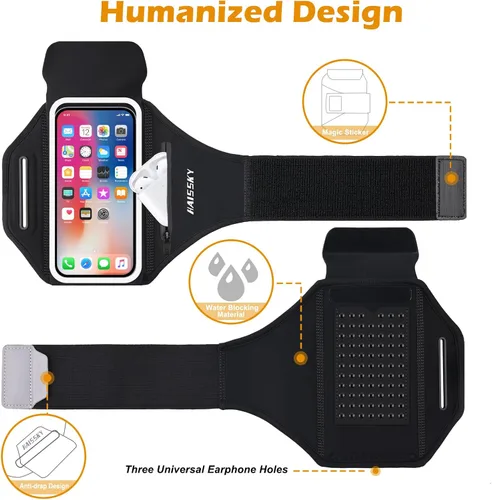 Vista 5 de Brazalete de teléfono para correr con diseño 3D para teléfono celular con bolsillo con cremallera para auriculares, llaves de automóvil, resistente