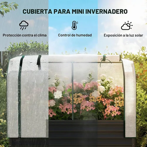 Vista 3 de Outsunny Cama de jardín elevada galvanizada con cubierta de invernadero, cama de jardín elevada de metal con patas, forro de cama y estante