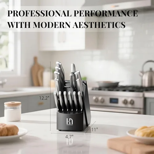 Vista 7 de Juego de cuchillos KnifeSaga Premium, juego de bloque de cuchillos de cocina 14 piezas de acero inoxidable de alto carbono japonés extremadamente