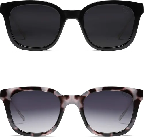 Vista 2 de SOJOS Paquete de 2 lentes de sol polarizados cuadrados clásicos para mujeres y hombres UV400 SJ2050