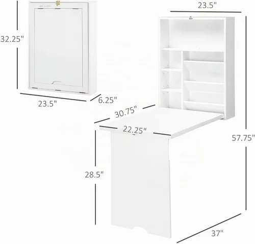 Vista 3 de HOMCOM Escritorio plegable, convertible, amurado., Blanco