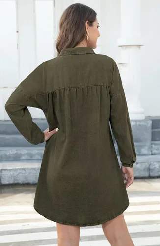 Vista 3 de KDF Vestido camisero de mezclilla para mujer, vestido de mezclilla para mujer con bolsillos, vestidos camiseros con botones para mujer, verano 2023
