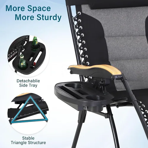 Vista 7 de MFSTUDIO Sillas Zero Gravity, silla reclinable de gran tamaño para patio, silla plegable acolchada con bandeja portavasos, soporta 400 libras