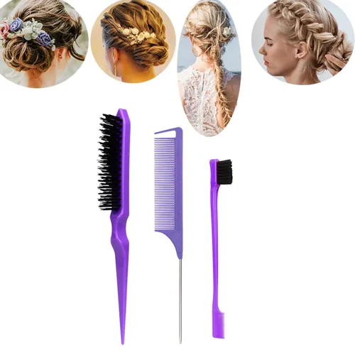 Vista 2 de 3 unids Peine Peine Cepillo de pelo Set de burlas Cepillo de pelo Cepillo Cola Peine para la espalda Cepillado Peinado