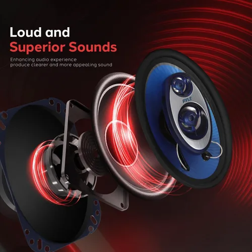 Vista 3 de Pyle 4' x 6' Sistema de altavoces de sonido de tres vías - Audio fuerte triaxial de rango medio profesional 240 vatios por par con impedancia de 4