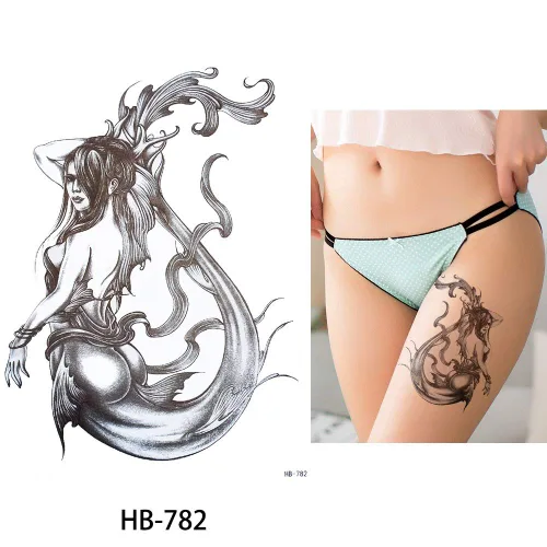 Vista 5 de Glaryyears Tatuajes temporales de sirena de ángel para mujeres y niñas, paquete de 6 calcomanías de tatuaje falsas, tatuajes realistas de larga