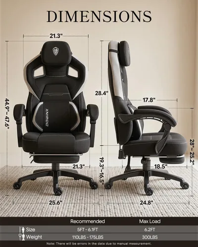 Vista 2 de Dowinx Big and Tall Gaming Chair with Footrest, Black