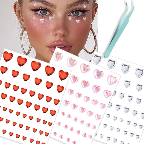 Vista 14 de NOOEPC Calcomanías de diamantes de imitación de corazón para rostro, calcomanías de lazo esenciales para festivales, accesorios de rave, calcomanías