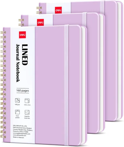 Vista 15 de deli Paquete de 6 cuadernos con espiral rayados, 160 páginas, A5 (5.5 x 8 pulgadas), cuaderno de escritura de tapa dura, diario encuadernado