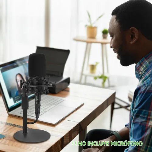 Vista 8 de Soporte de micrófono de escritorio AT2020 actualizado, soporte de micrófono ajustable con soporte de choque y parabrisas de espuma para Audio