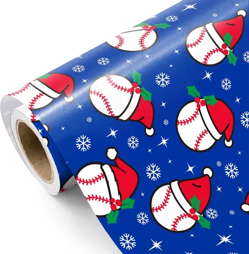 Vista 18 de WRAPAHOLIC Rollo de papel de regalo de béisbol - Rollo mini - 17 pulgadas x 9.8 pies - Papel de regalo deportivo clásico de béisbol, perfecto