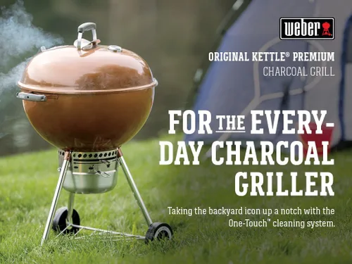 Vista 6 de Weber Original Kettle - Parrilla premium de carbón vegetal para cocinar al aire libre y barbacoa, 22 pulgadas, cobre