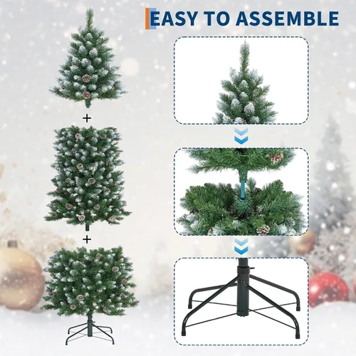 Vista 3 de Árbol de Navidad artificial flocado de nieve de 4 pies y 6 pulgadas Flocado blanco con piñas (forma de lápiz)