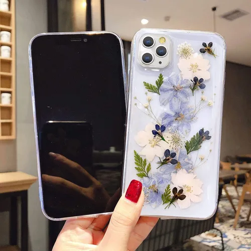 Vista 4 de Abbery Diseñada para iPhone 11 Pro Max, bonita funda transparente con diseño floral, silicona TPU, transparente, seca, flor morada real, moderna