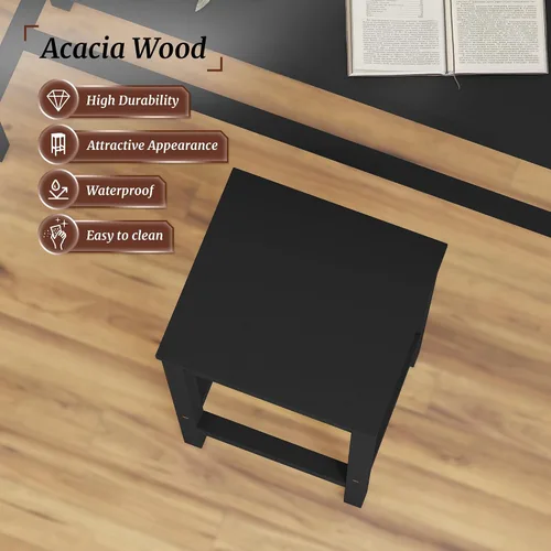 Vista 4 de Taburetes de bar de 26 pulgadas, juego de 2 sillas de bar, asiento de encimera de cocina con reposapiés, taburetes de madera de acacia para comedor
