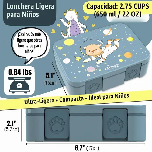 Vista 5 de BEARFOOT Lonchera infantil con compartimentos – Compacta y ligera A prueba de fugas, sin BPA, apta para lavavajillas Diseño dibujado a mano