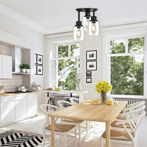 Vista 7 de ROTTOGOON Lámpara de Techo Semiempotrada, Accesorios de Luz de Techo de 3 Luces Cerca del Techo, Accesorios de Luz de Cocina Negro Mate