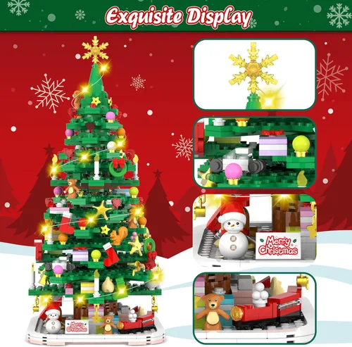 Vista 5 de Calendario de Adviento 2026, juego de juguetes de construcción de árbol de Navidad con luz LED, calendario de cuenta regresiva de Navidad, bloque