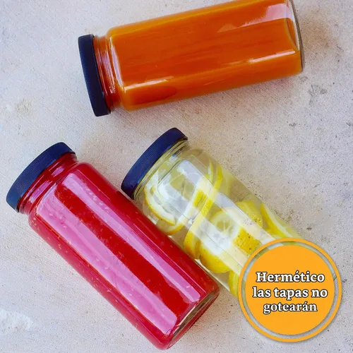 Vista 4 de All About Juicing Juego de 6 botellas de agua de vidrio transparente, boca ancha con tapas para jugos, batidos y bebidas, 16 onzas, duraderas Tapas