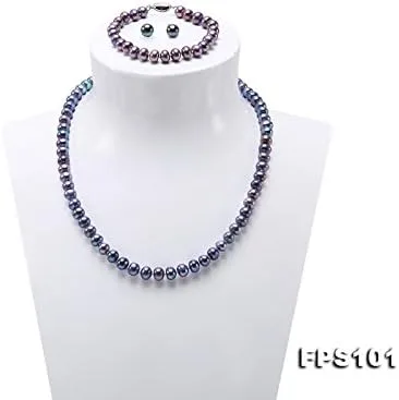Vista 2 de JYX - Juego de collar de perlas cultivadas de agua dulce azul de 7 a 0.315 in, Perla, Perla