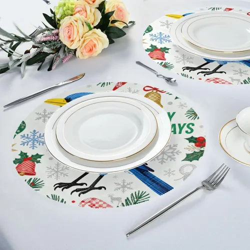 Vista 6 de Merry Christmas Robin Round Placement placemats and Coasters for Dining Table Set of 4 15x15 in mantelitos individuales para mesa