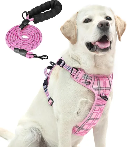 Vista 24 de PUPTECK Arnés táctico sin tirones para perro, tamaño mediano, arnés reflectante ajustable con asa para perro, de fácil control, cómodo y suave
