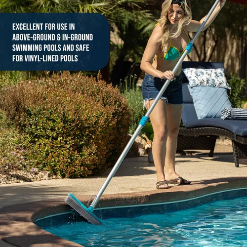 Vista 5 de U.S. Pool Supply Cepillo de piscina de 13 pulgadas con cerdas de goma y borde de escobilla – Seguro para revestimientos de vinilo, ideal